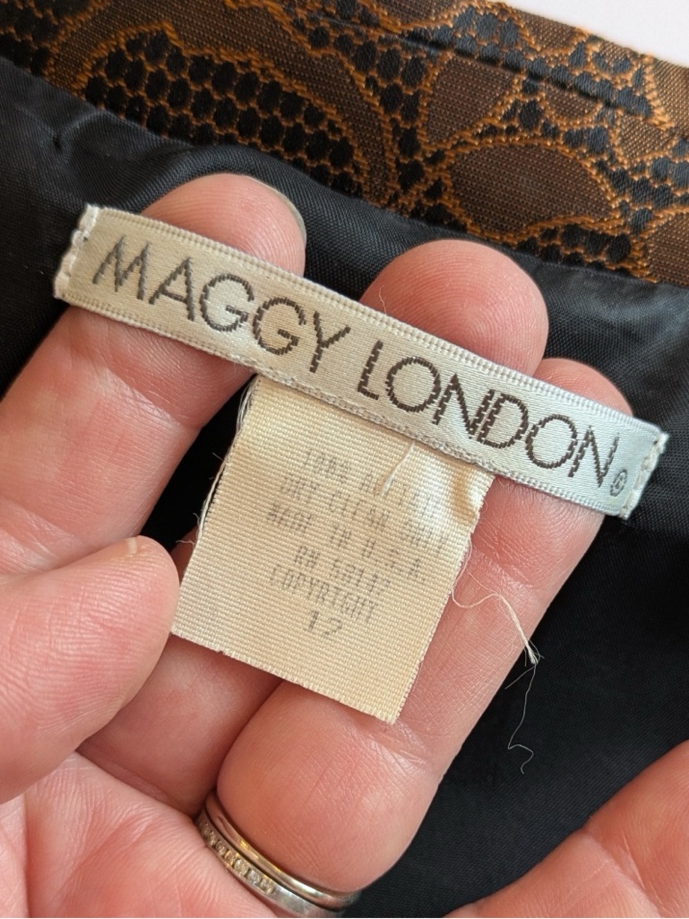 Maggy London Brown Black Lace Jacquard Skirt Suit Set Size 12 - Picture 6 of 11